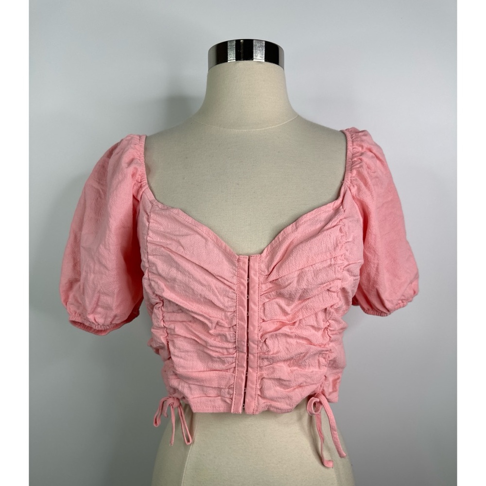 Fairy romantic puffed sleeves hook eye closure smocked back rushed  crop top